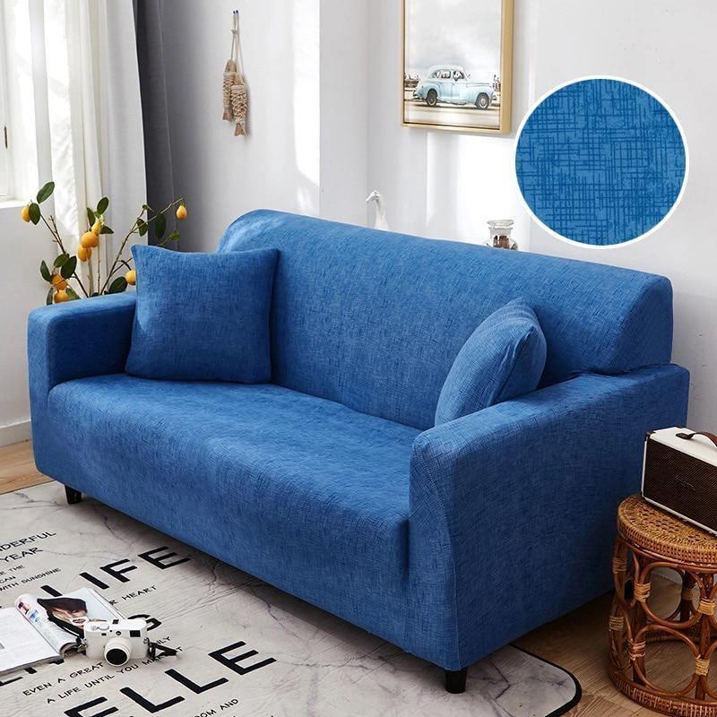 Stretch-Sofabezug mit Kreuzmuster – Blau – Ansicht 3