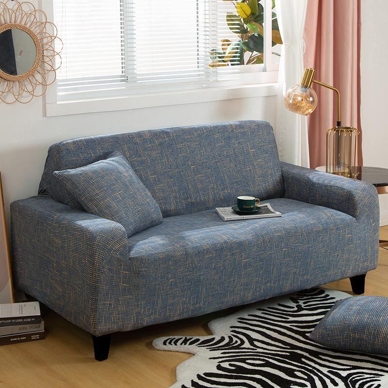 Stretch-Sofabezug mit Kreuzmuster – Blau und Gold – Ansicht 1