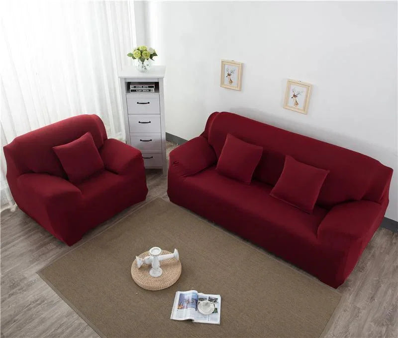 Stretch-Sofabezug – Granatrot – Ansicht 3