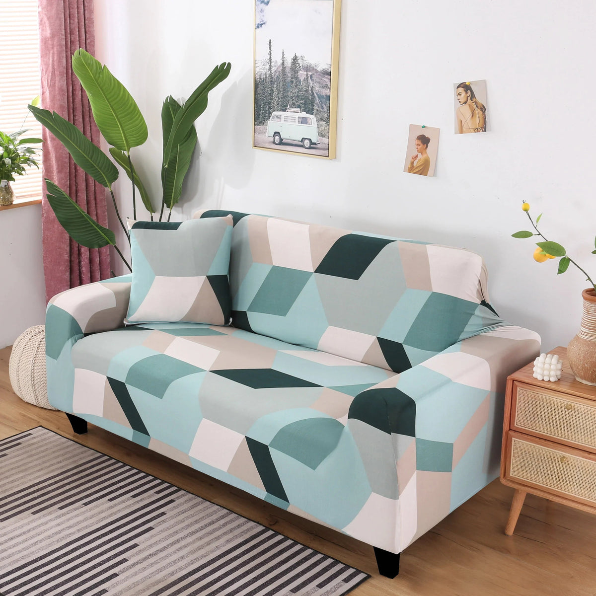 Stretch-Sofabezug mit Druckmuster – Greenoo – Ansicht 2