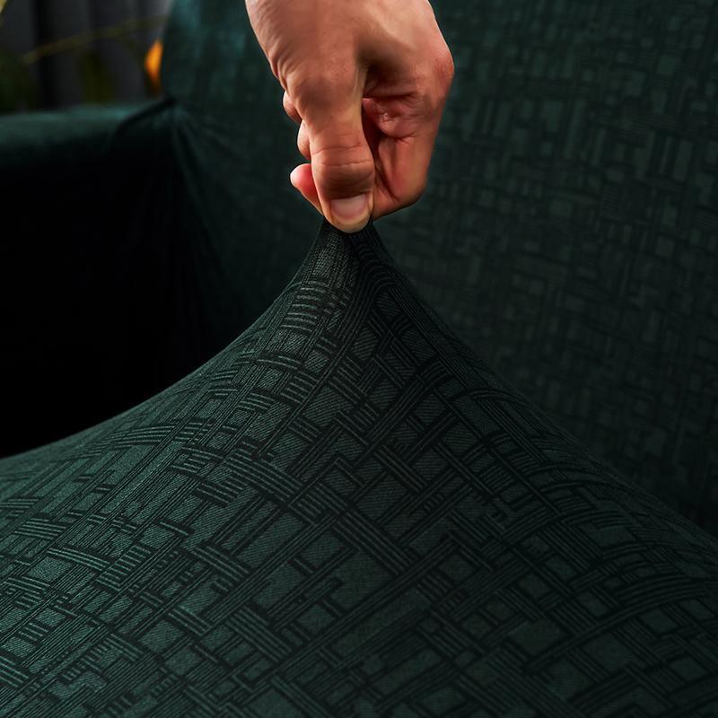 Stretch-Sofabezug mit geometrischem Linienmuster – Waldgrün – Ansicht 3