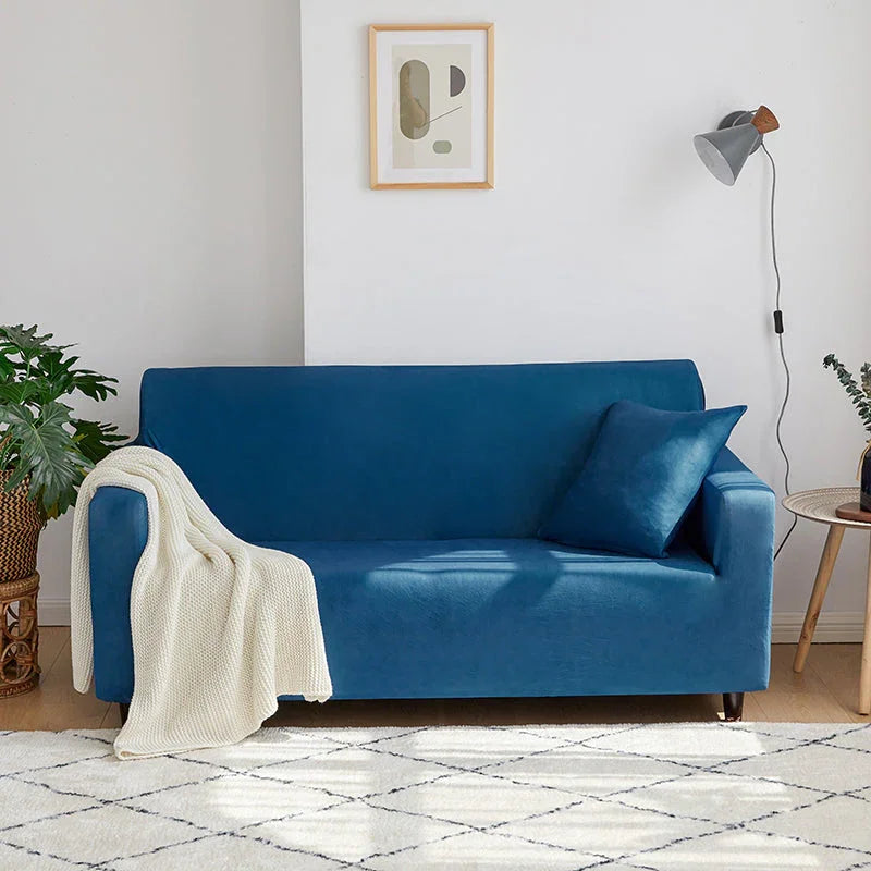 Stretch-Sofabezug – Saphirblau – Ansicht 1