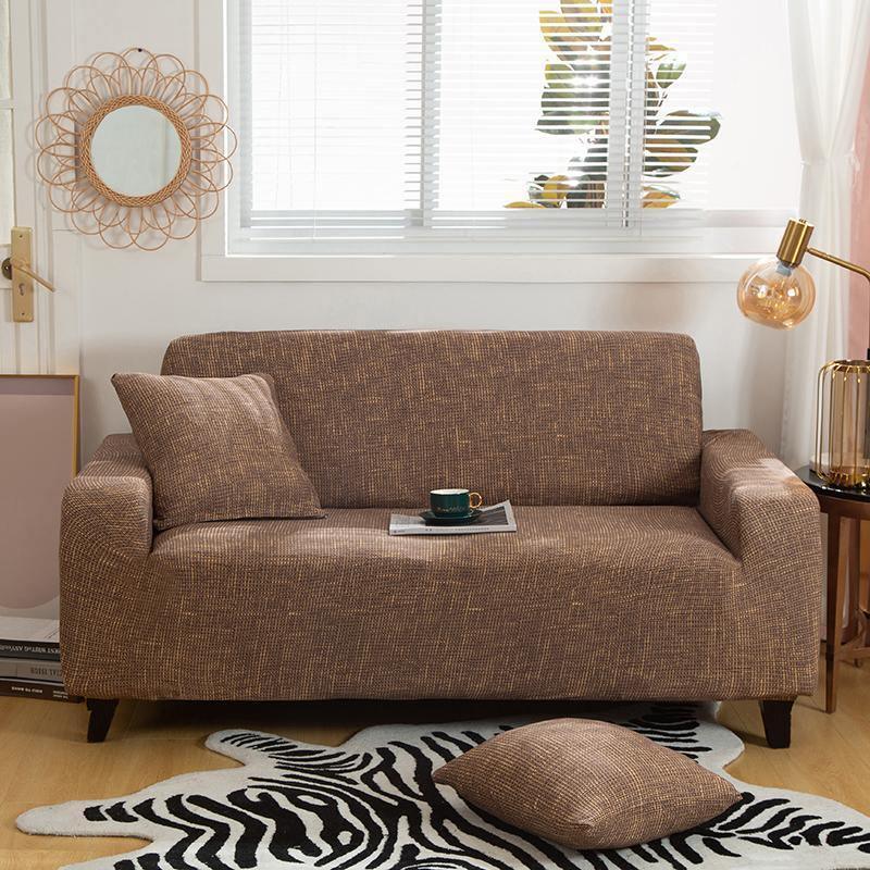 Stretch-Sofabezug mit Sprenkelmuster – Braun und Gold – Ansicht 2