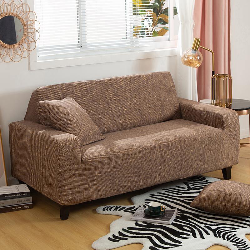 Stretch-Sofabezug mit Sprenkelmuster – Braun und Gold – Ansicht 6