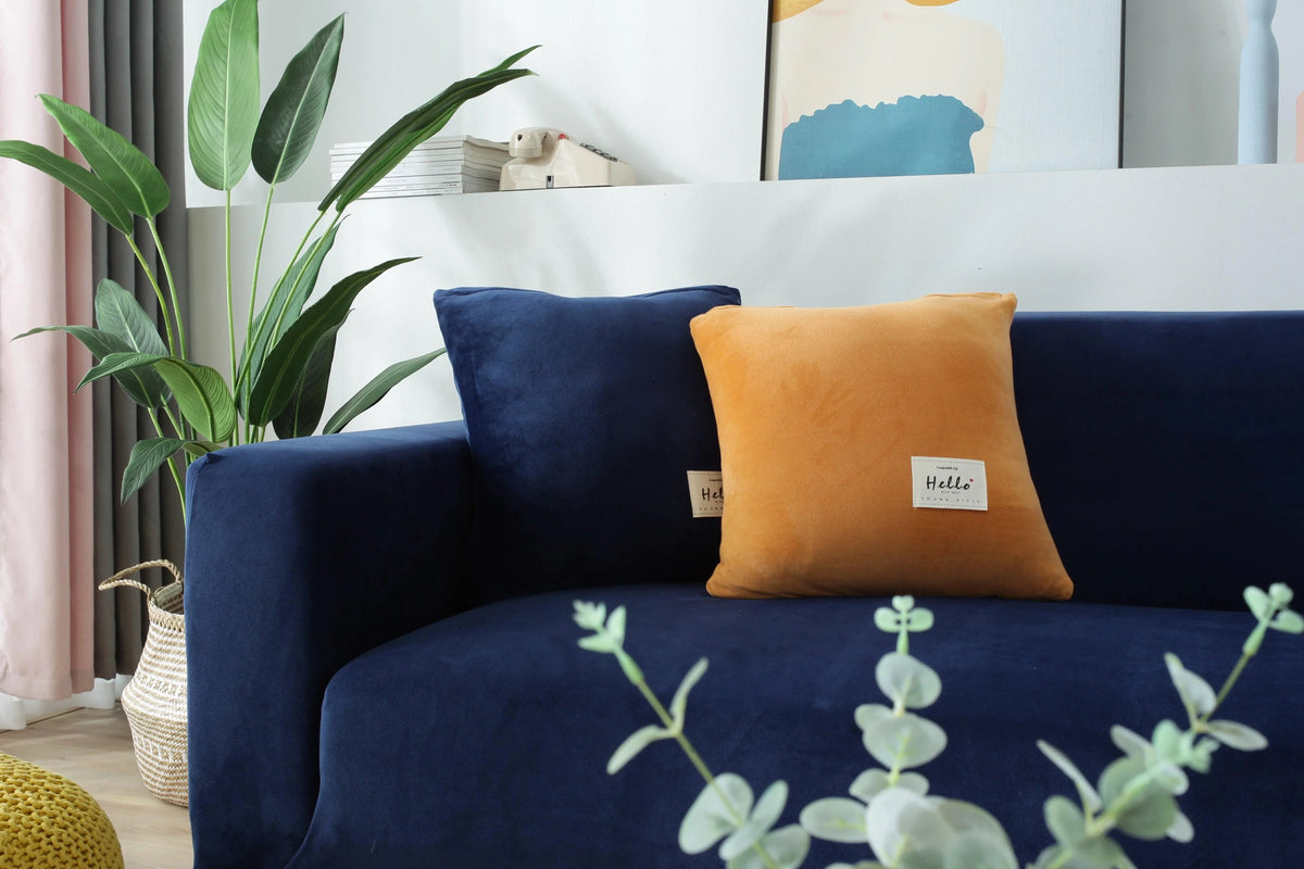 Stretch-Sofabezug aus Samt – Marineblau – Ansicht 6