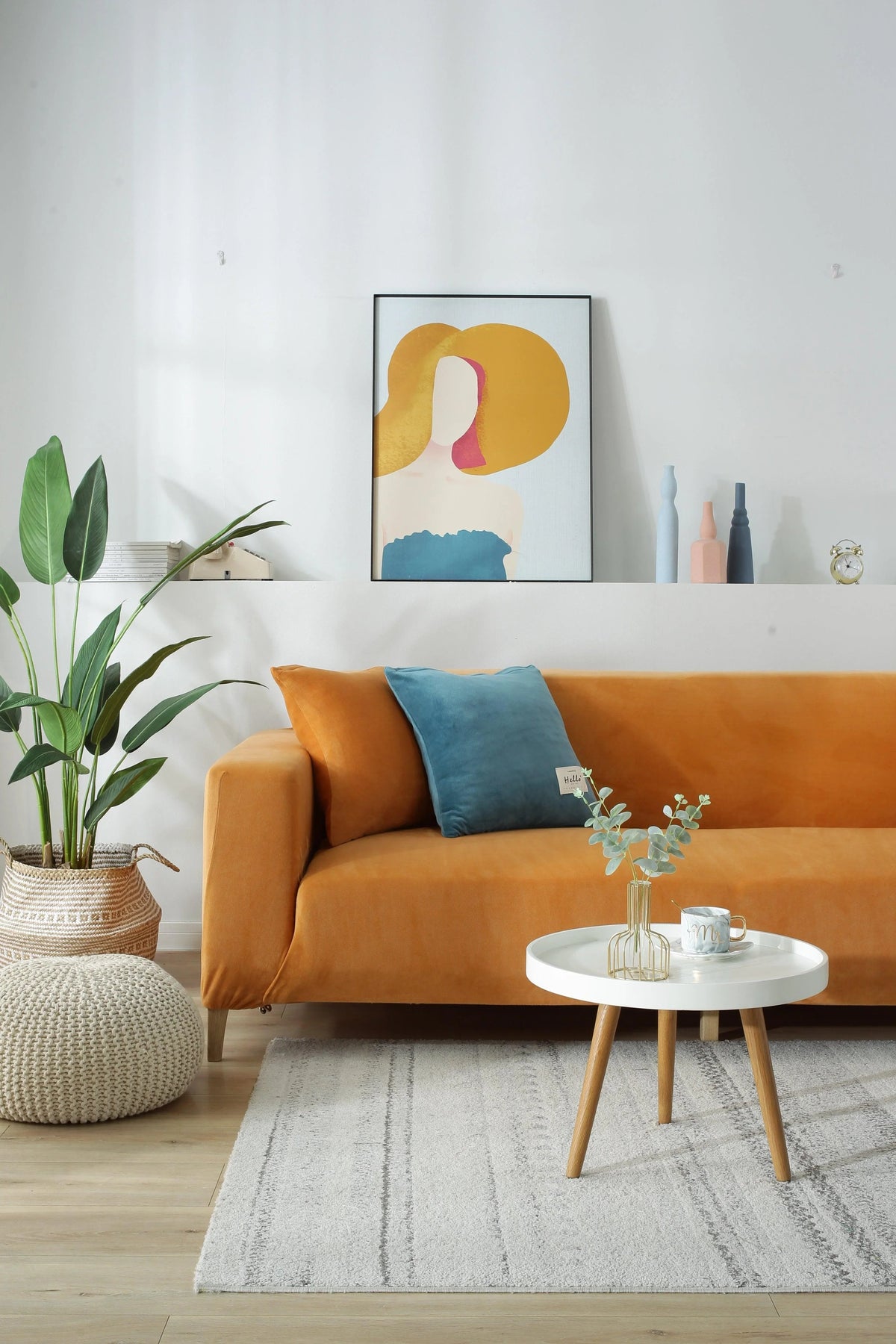 Stretch-Sofabezug aus Samt – Orange – Ansicht 10