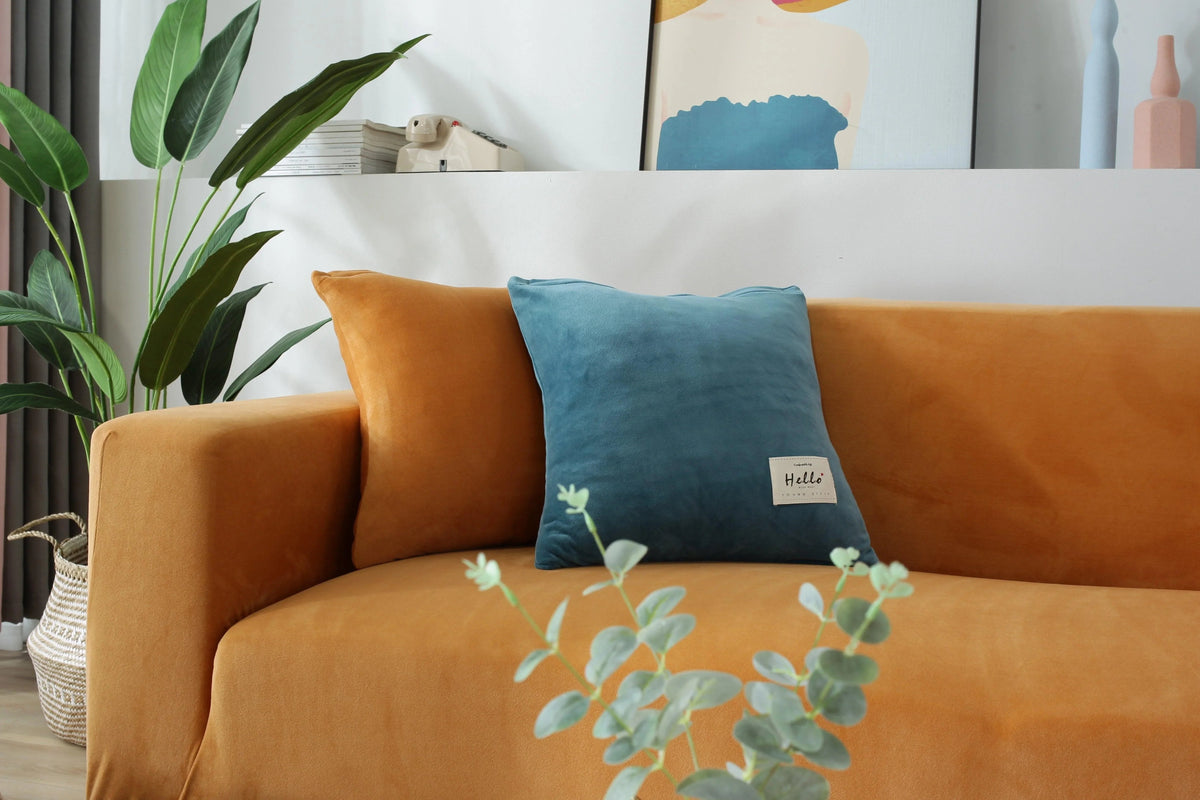 Stretch-Sofabezug aus Samt – Orange – Ansicht 6