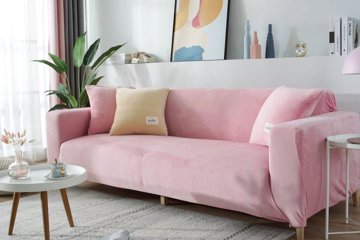 Stretch-Sofabezug aus Samt – Rosa – Ansicht 3