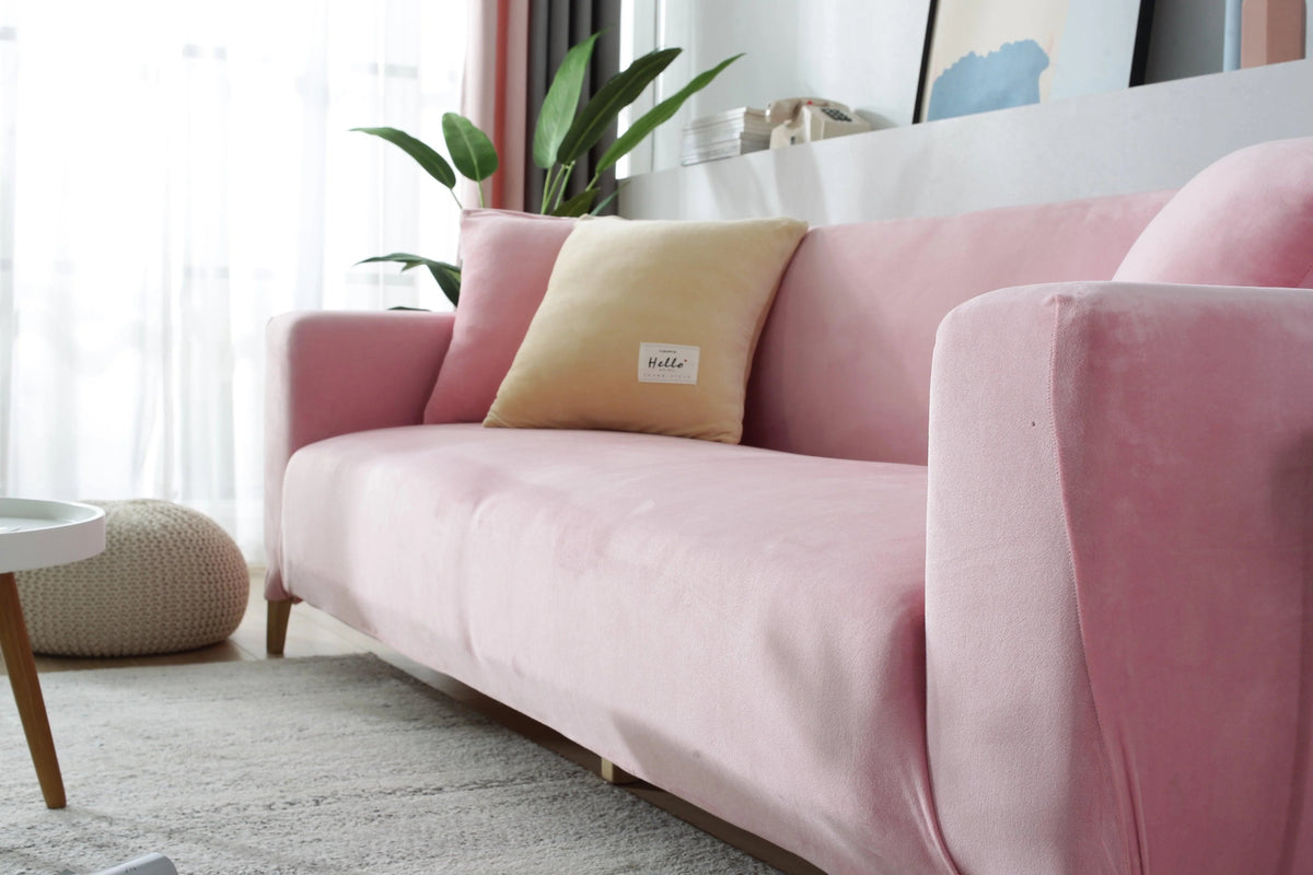 Stretch-Sofabezug aus Samt – Rosa – Ansicht 4