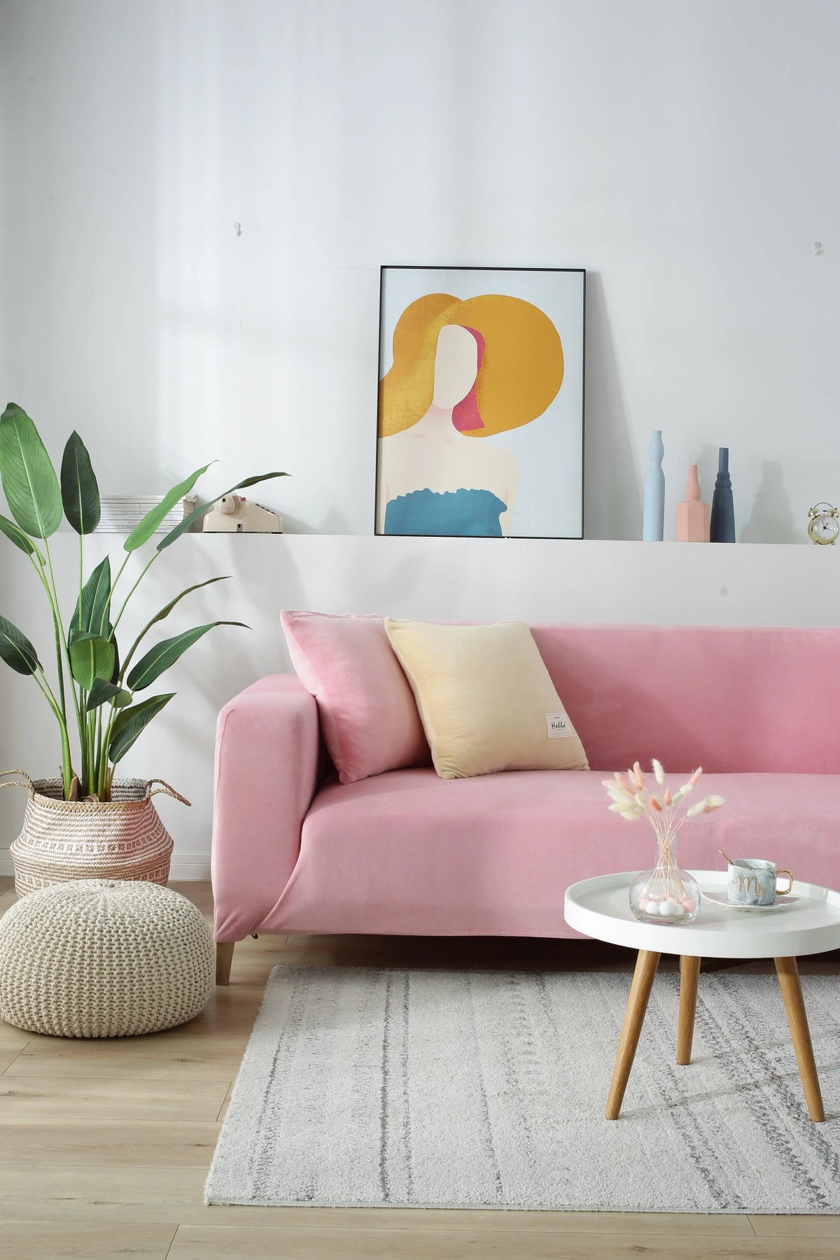 Stretch-Sofabezug aus Samt – Rosa – Ansicht 5