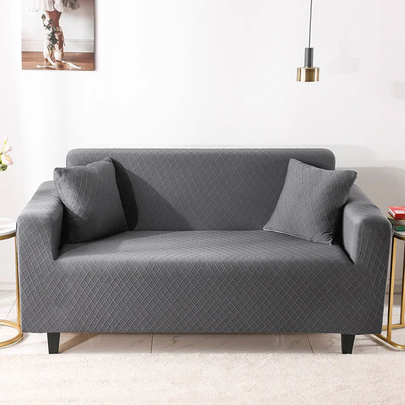 Stretch-Sofabezug mit Jacquard-Rautenmuster – Schwarz – Ansicht 1