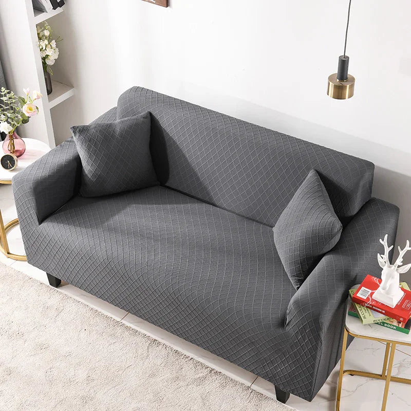 Stretch-Sofabezug mit Jacquard-Rautenmuster – Schwarz – Ansicht 2
