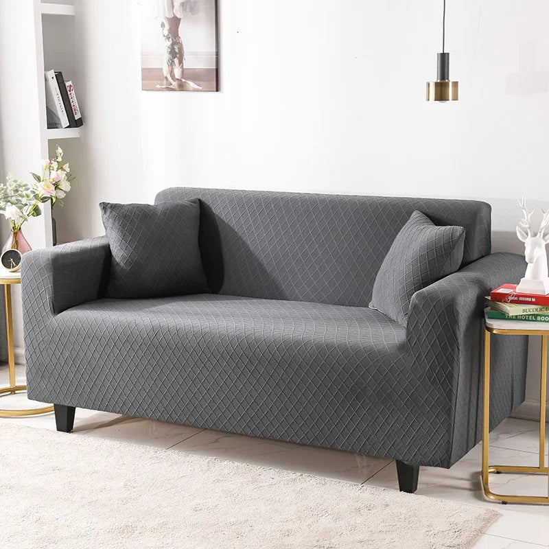Stretch-Sofabezug mit Jacquard-Rautenmuster – Schwarz – Ansicht 3