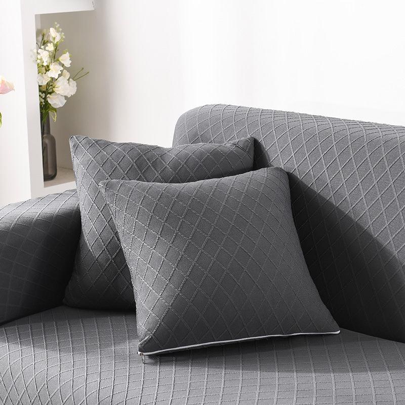 Stretch-Sofabezug mit Jacquard-Rautenmuster – Schwarz – Ansicht 4