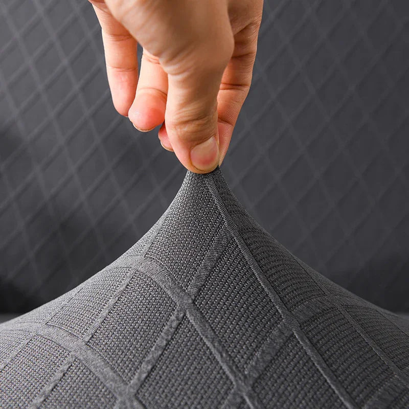 Stretch-Sofabezug mit Jacquard-Rautenmuster – Schwarz – Ansicht 5