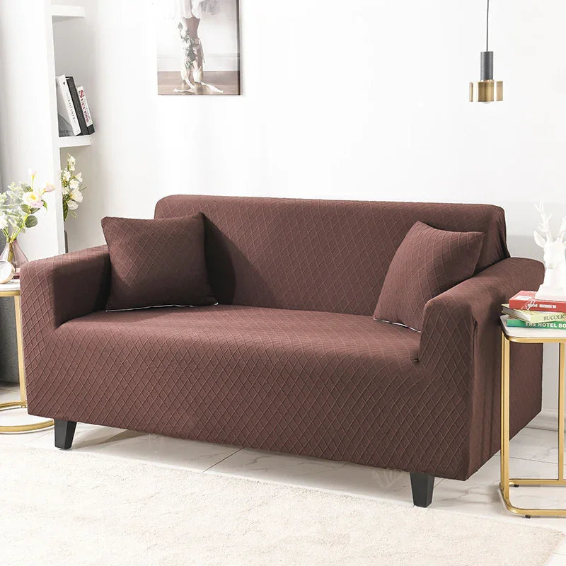 Stretch-Sofabezug mit Jacquard-Rautenmuster – Braun – Ansicht 1
