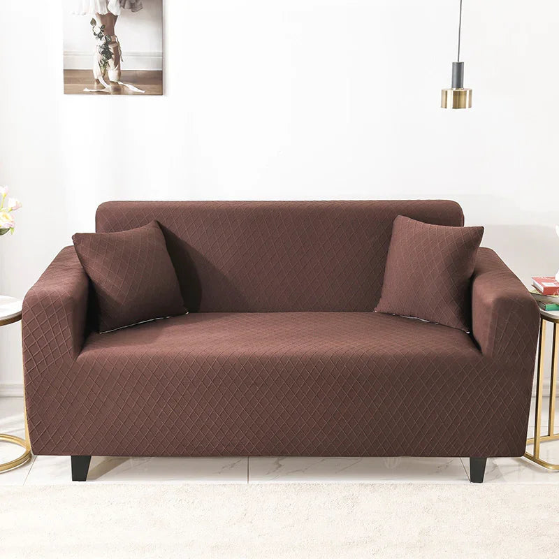 Stretch-Sofabezug mit Jacquard-Rautenmuster – Braun – Ansicht 2