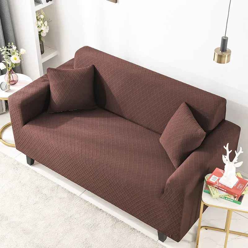 Stretch-Sofabezug mit Jacquard-Rautenmuster – Braun – Ansicht 3