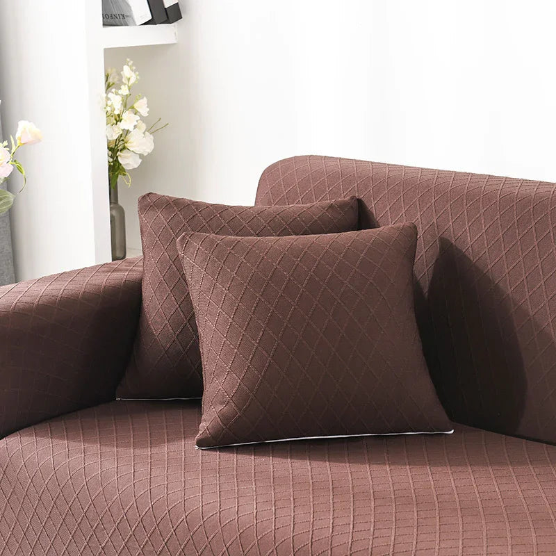 Stretch-Sofabezug mit Jacquard-Rautenmuster – Braun – Ansicht 4