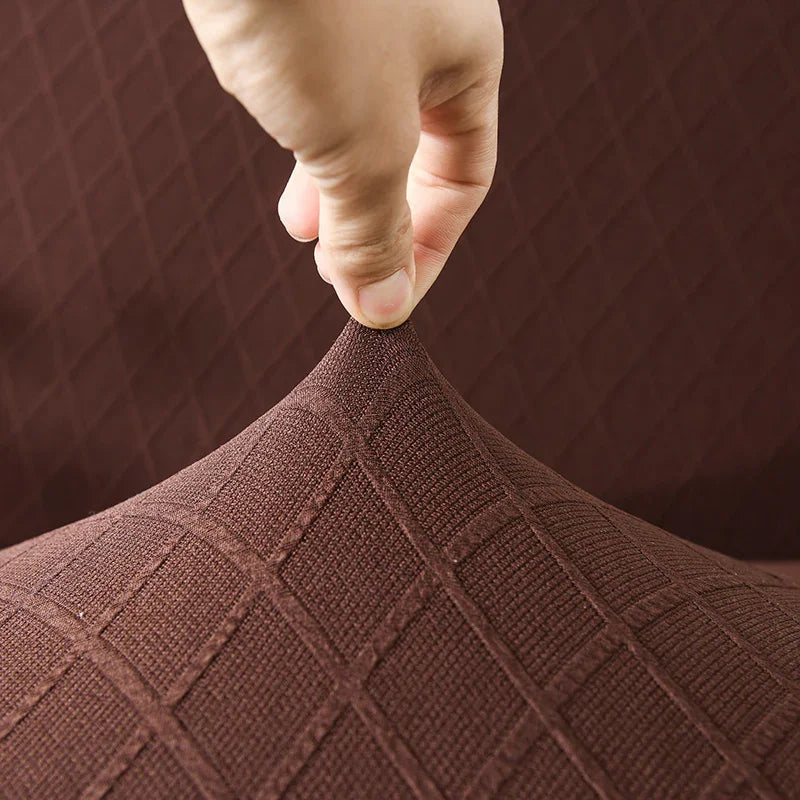 Stretch-Sofabezug mit Jacquard-Rautenmuster – Braun – Ansicht 5