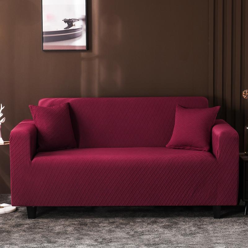 Stretch-Sofabezug mit Jacquard-Rautenmuster – Kardinalrot – Ansicht 1
