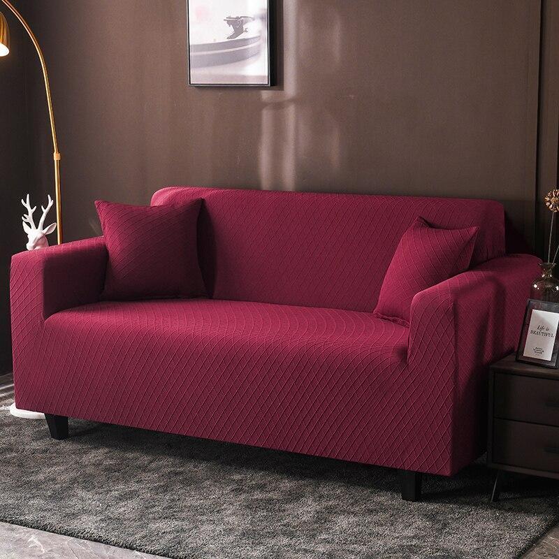 Stretch-Sofabezug mit Jacquard-Rautenmuster – Kardinalrot – Ansicht 2