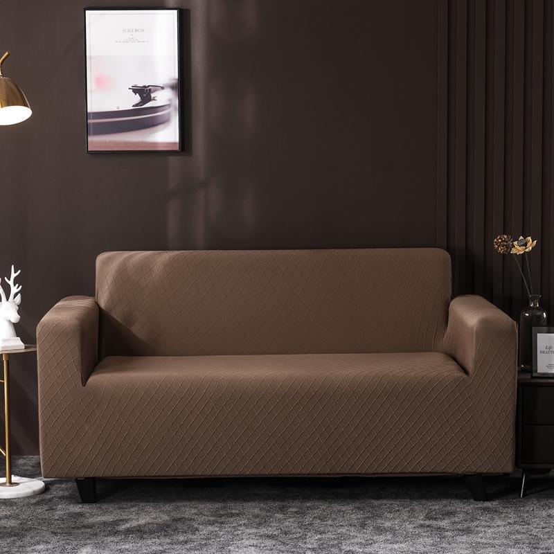Stretch-Sofabezug mit Jacquard-Rautenmuster – Kastanienbraun – Ansicht 1