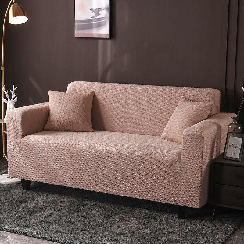 Stretch-Sofabezug mit Jacquard-Rautenmuster – Hellbraun – Ansicht 2