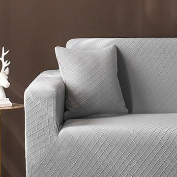 Kissenhülle aus Jacquard mit Rautenmuster – Hellgrau – Ansicht 1
