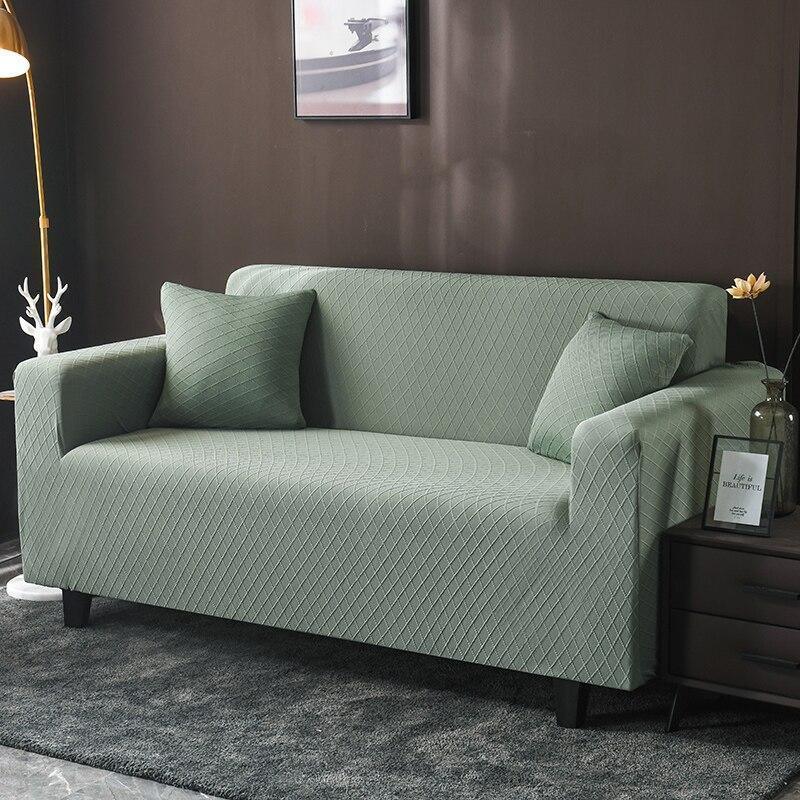 Stretch-Sofabezug mit Jacquard-Rautenmuster – Helles Salbeigrün – Ansicht 1