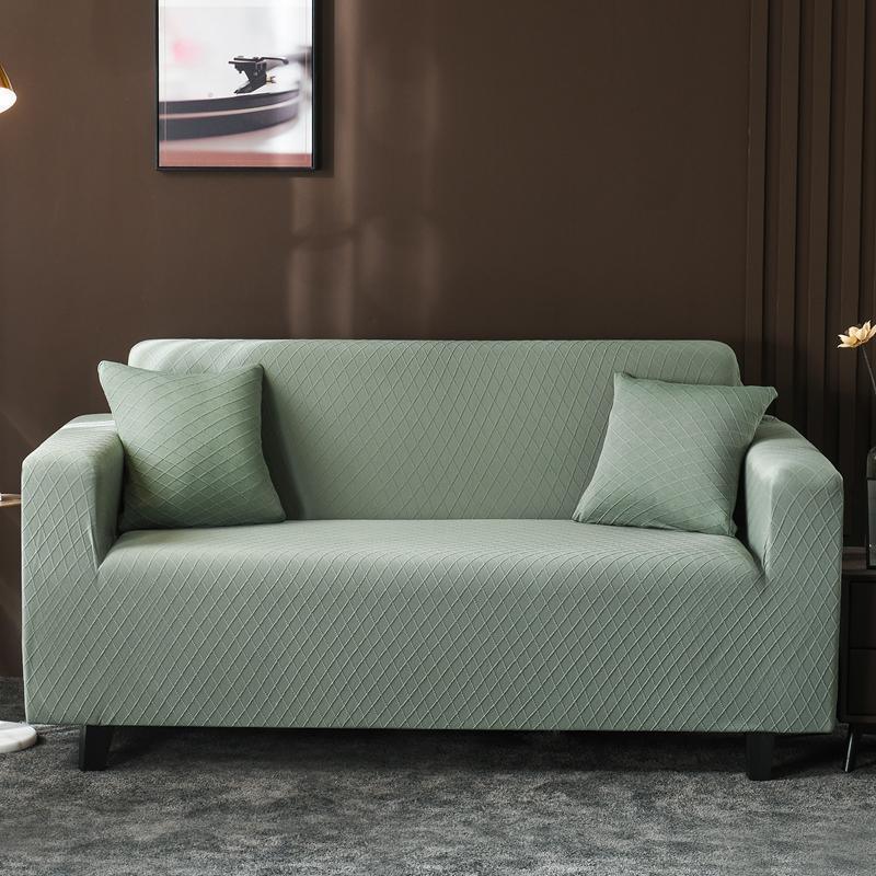 Stretch-Sofabezug mit Jacquard-Rautenmuster – Helles Salbeigrün – Ansicht 2