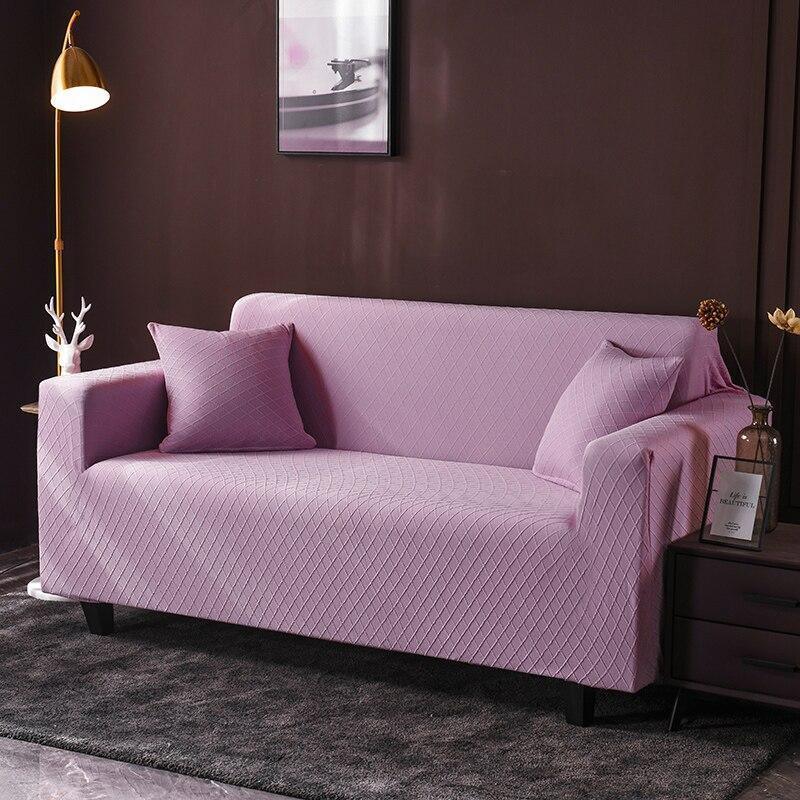Stretch-Sofabezug mit Jacquard-Rautenmuster – Hellviolett – Ansicht 1