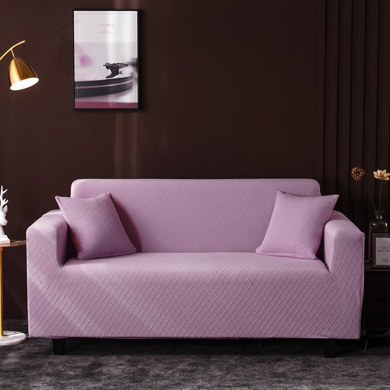 Stretch-Sofabezug mit Jacquard-Rautenmuster – Hellviolett – Ansicht 2