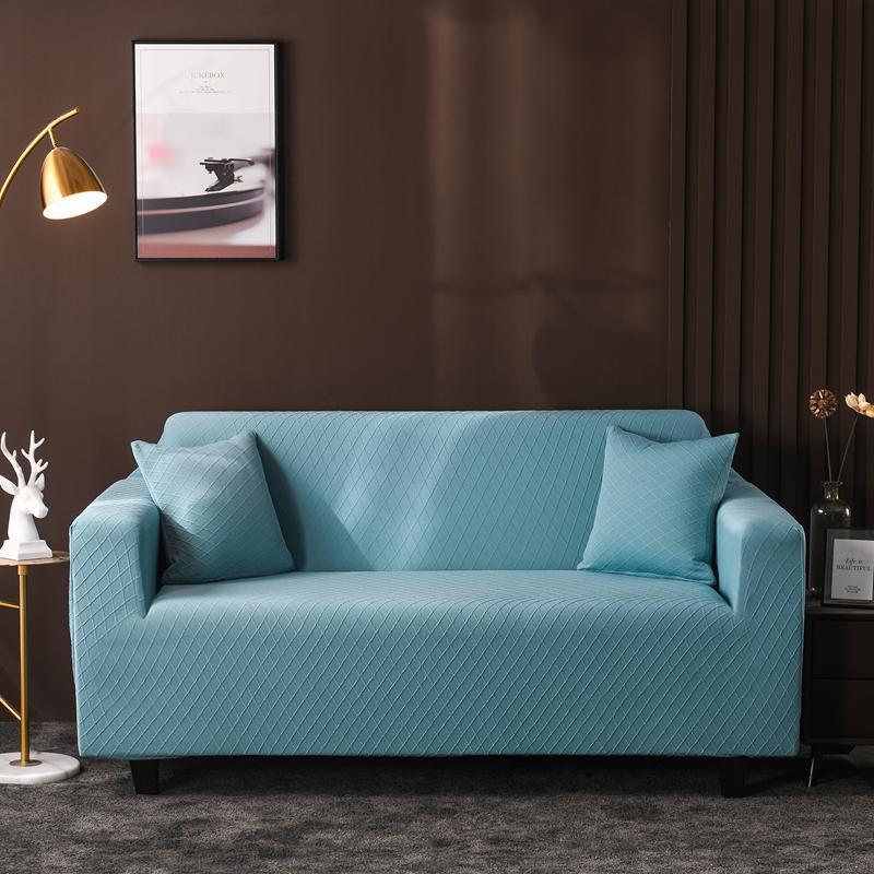 Stretch-Sofabezug mit Jacquard-Rautenmuster – Himmelblau – Ansicht 1