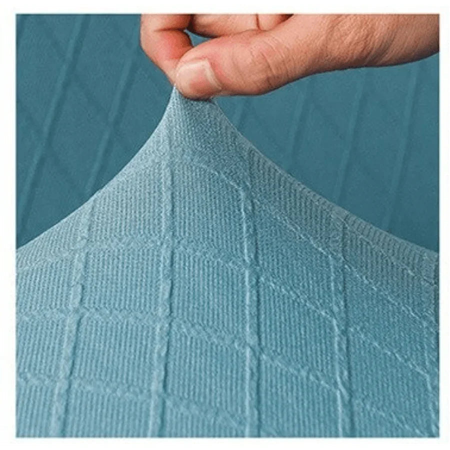 Stretch-Sofabezug mit Jacquard-Rautenmuster – Himmelblau – Ansicht 4