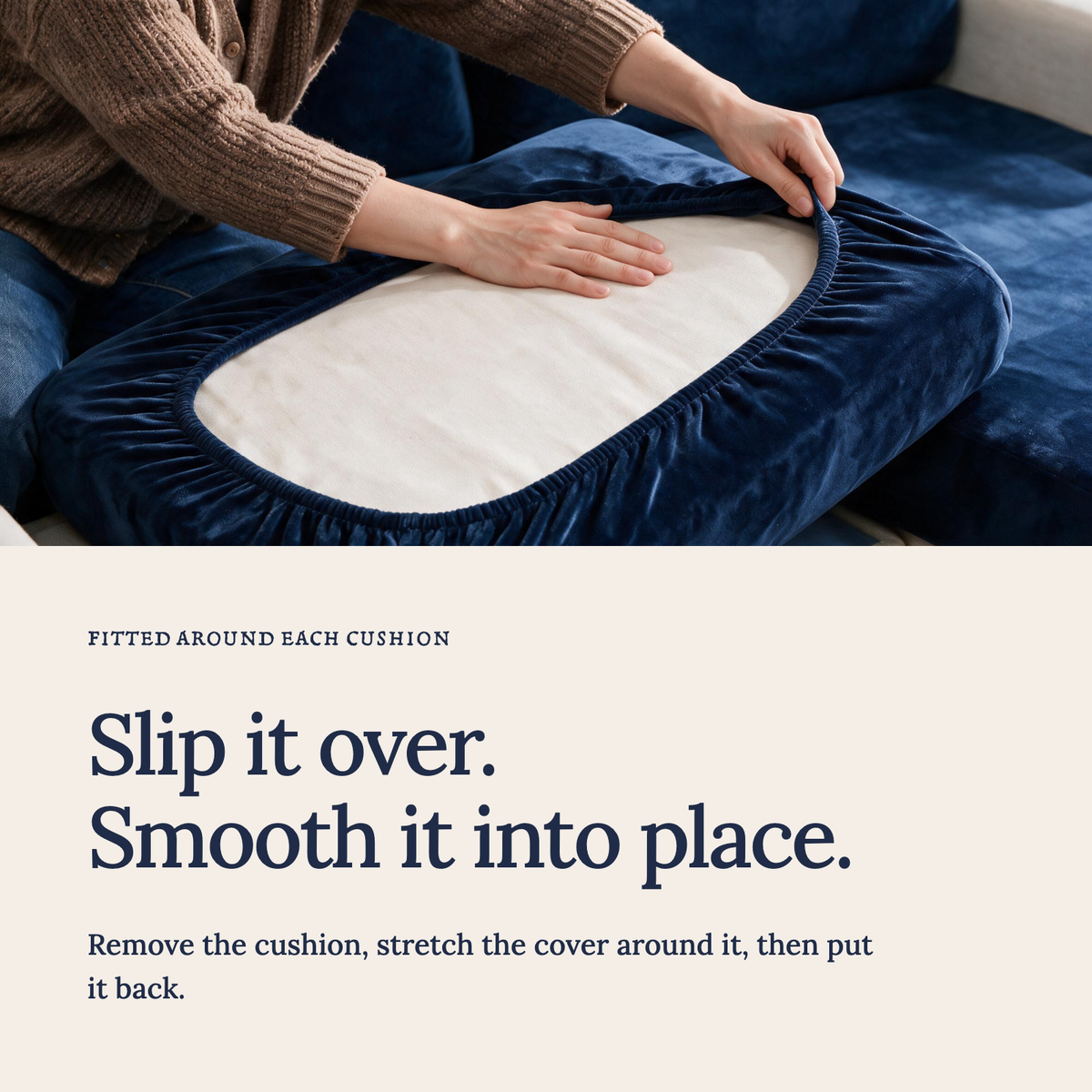 Sitzkissenbezug aus Samt fürs Sofa – Marineblau – Ansicht 4