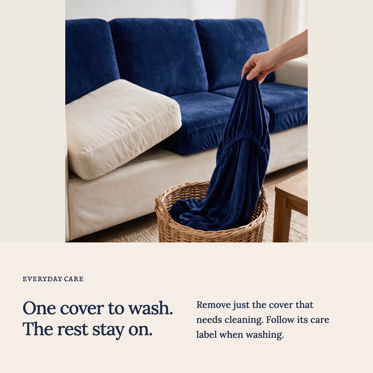 Sitzkissenbezug aus Samt fürs Sofa – Marineblau – Ansicht 9