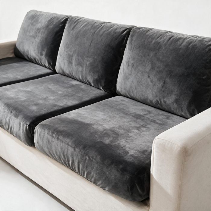 Sitzkissenbezug aus Samt fürs Sofa – Grau – Ansicht 2
