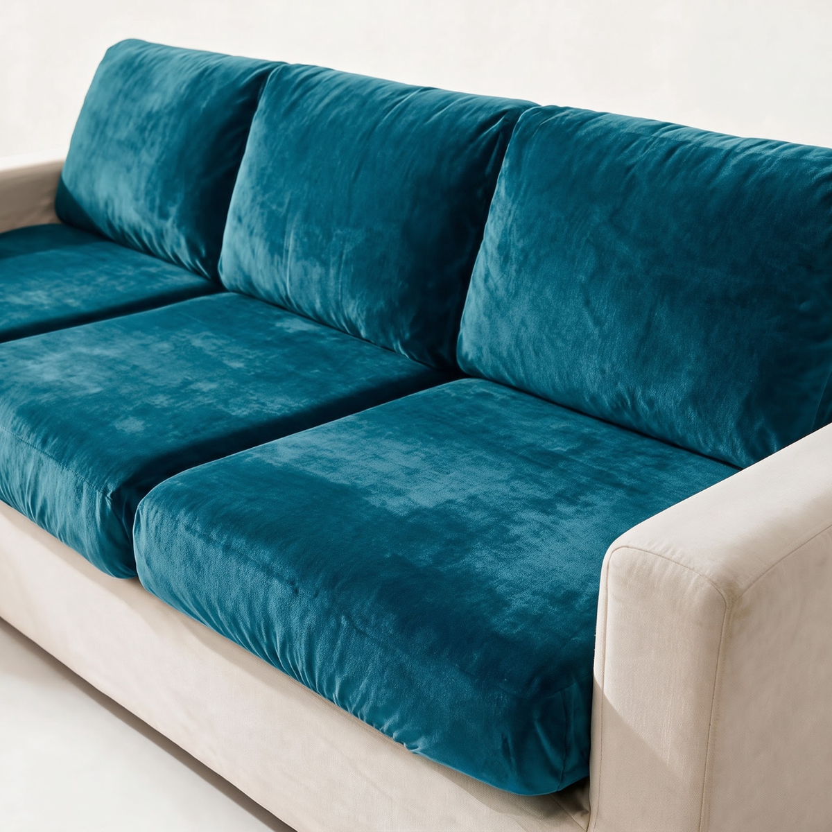 Sitzkissenbezug aus Samt fürs Sofa – Seeblau – Ansicht 2