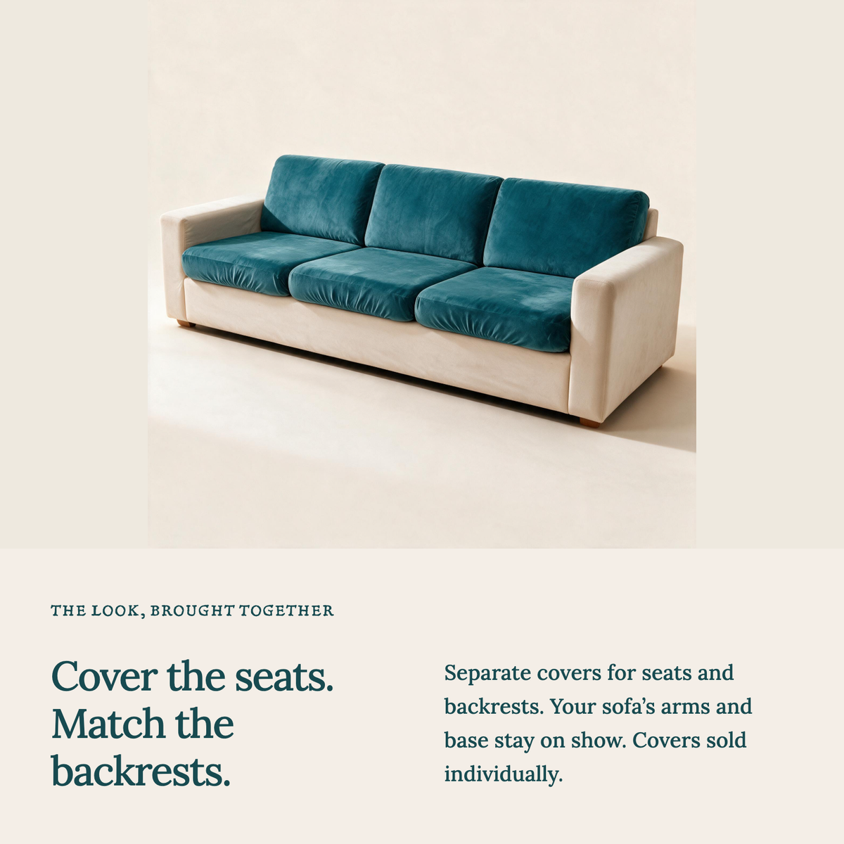 Sitzkissenbezug aus Samt fürs Sofa – Seeblau – Ansicht 3