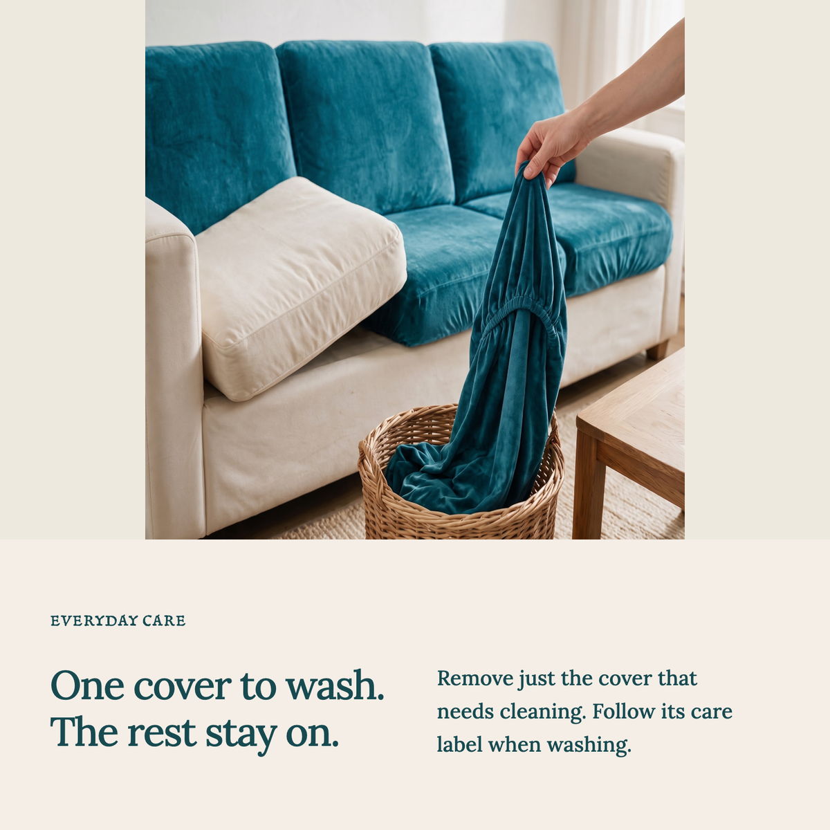 Sitzkissenbezug aus Samt fürs Sofa – Seeblau – Ansicht 9