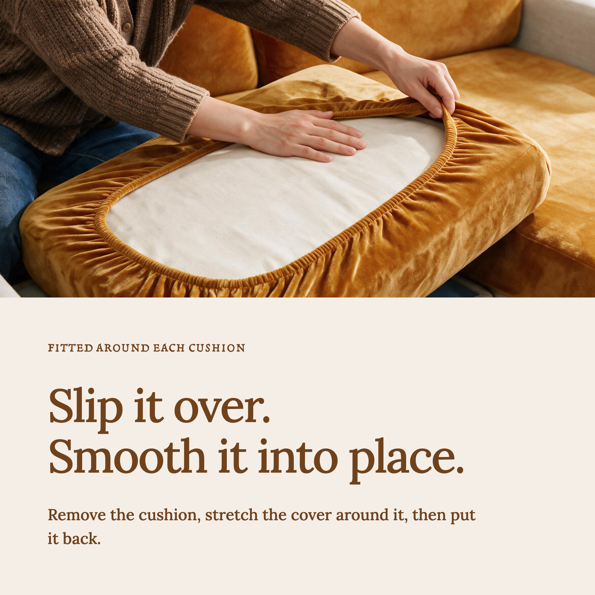 Sitzkissenbezug aus Samt fürs Sofa – Orange – Ansicht 4