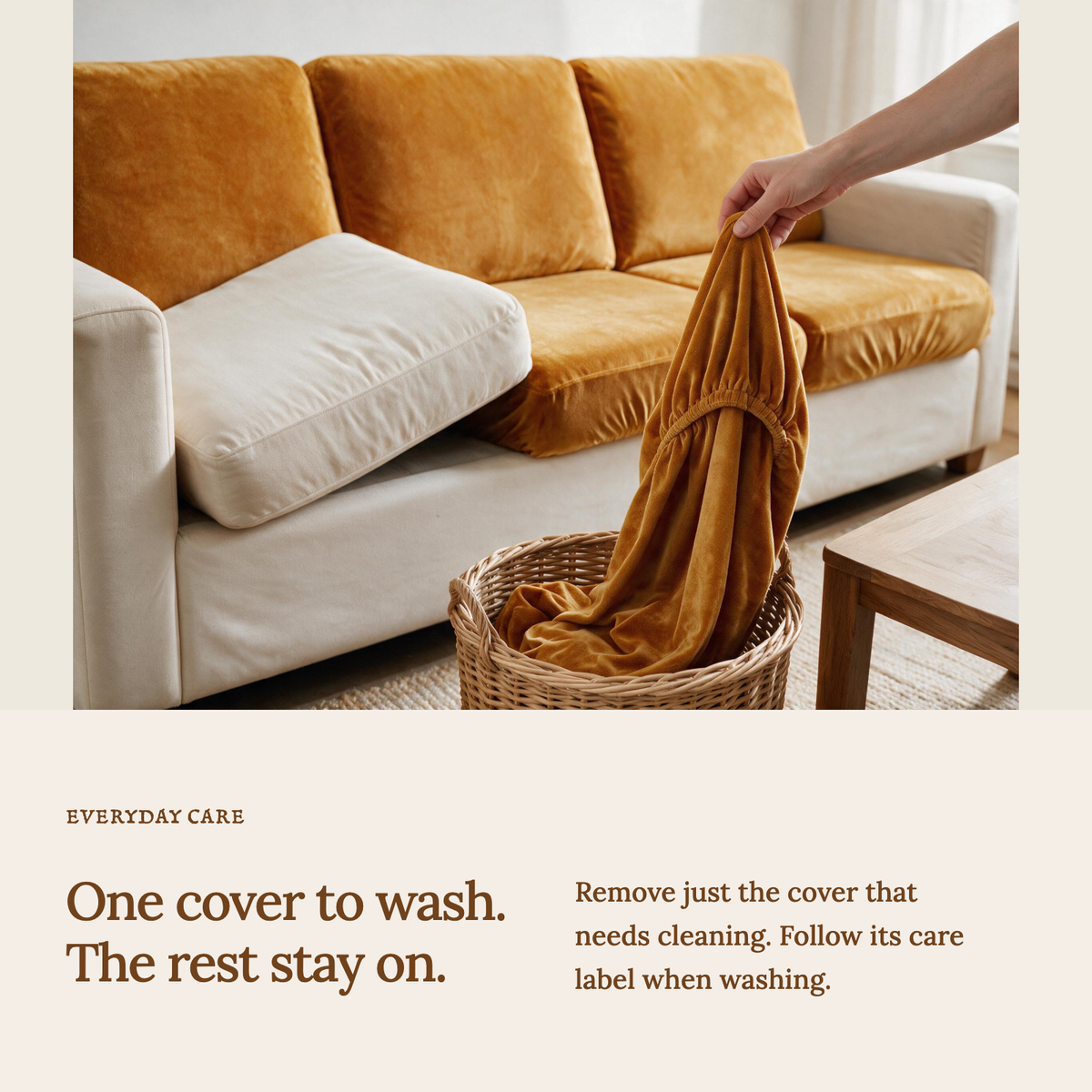 Sitzkissenbezug aus Samt fürs Sofa – Orange – Ansicht 9