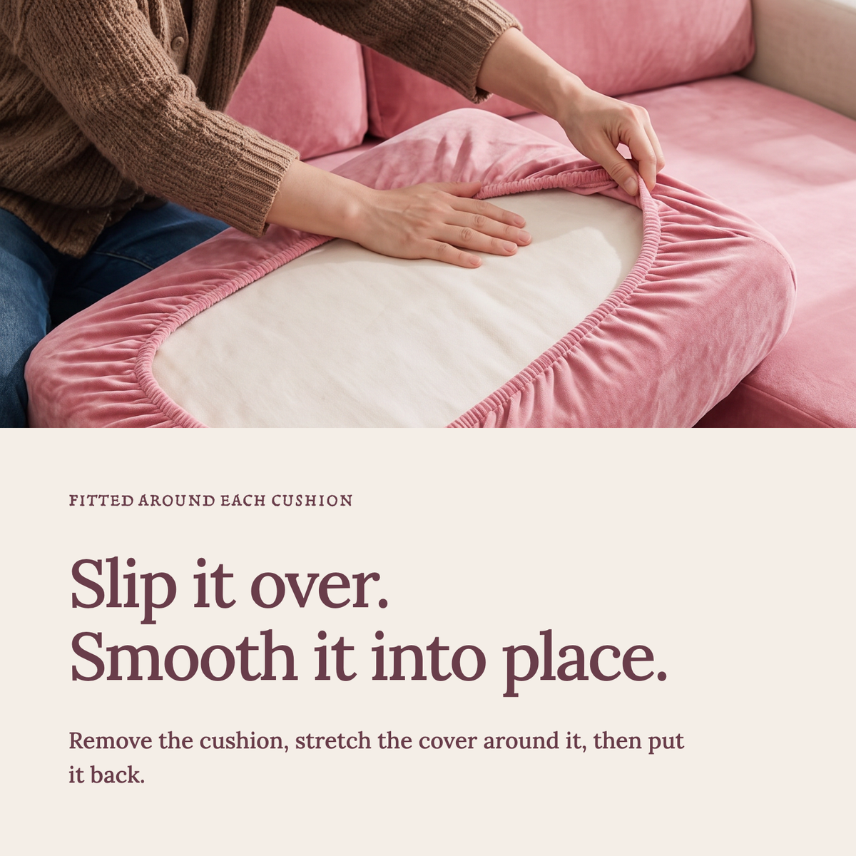 Sitzkissenbezug aus Samt fürs Sofa – Rosa – Ansicht 4