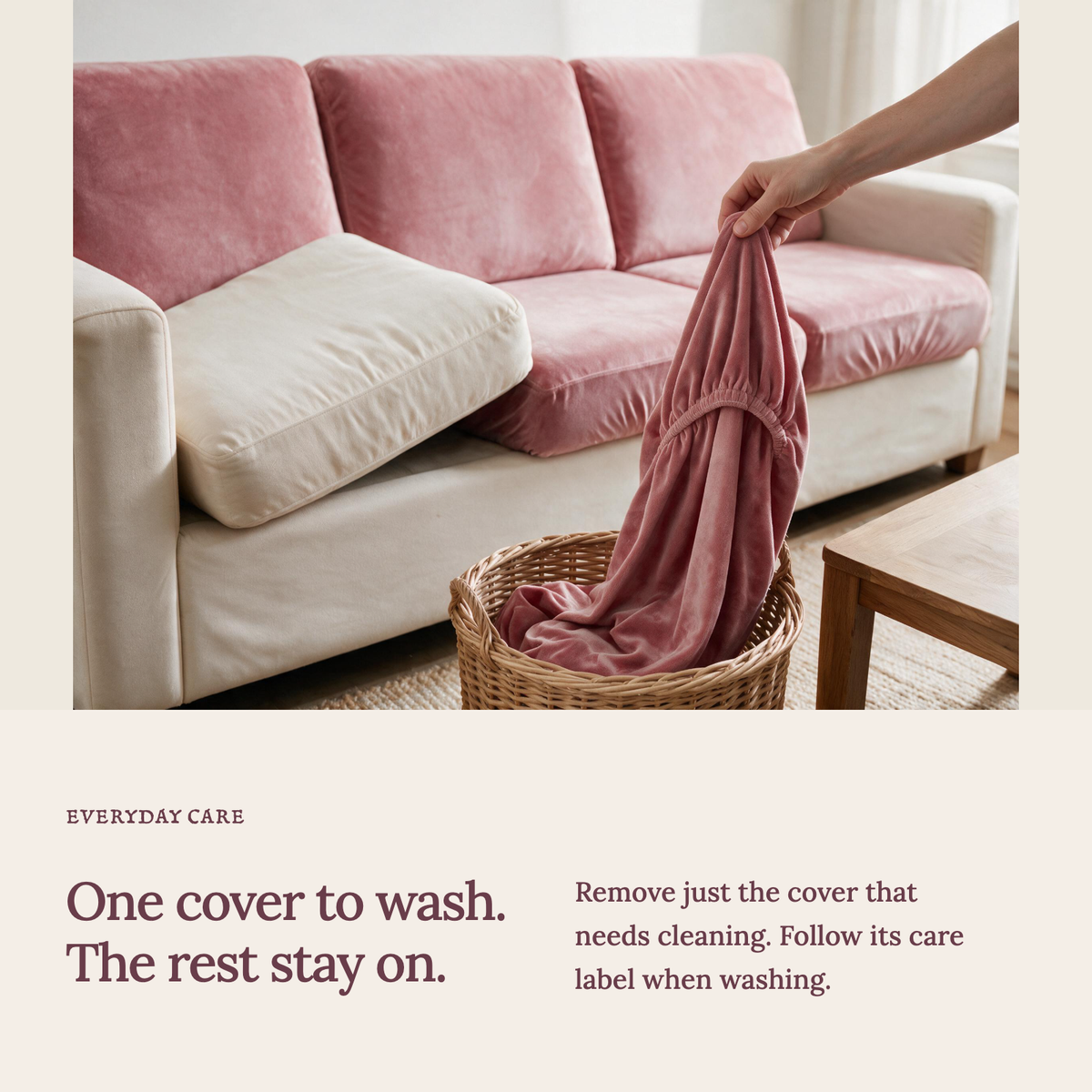 Sitzkissenbezug aus Samt fürs Sofa – Rosa – Ansicht 9