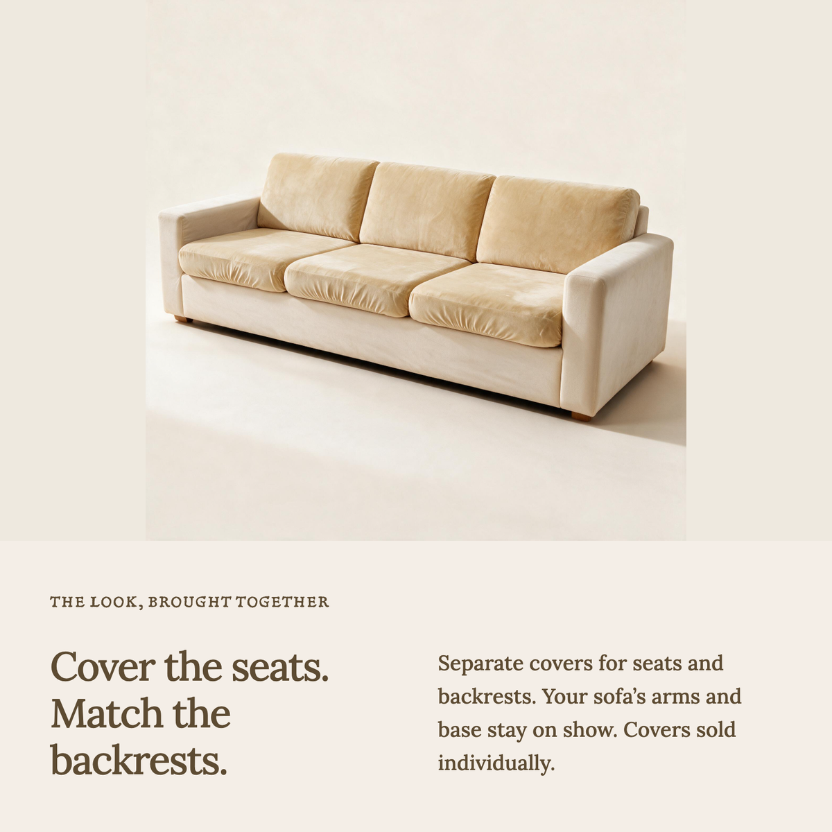 Sitzkissenbezug aus Samt fürs Sofa – Beige – Ansicht 3