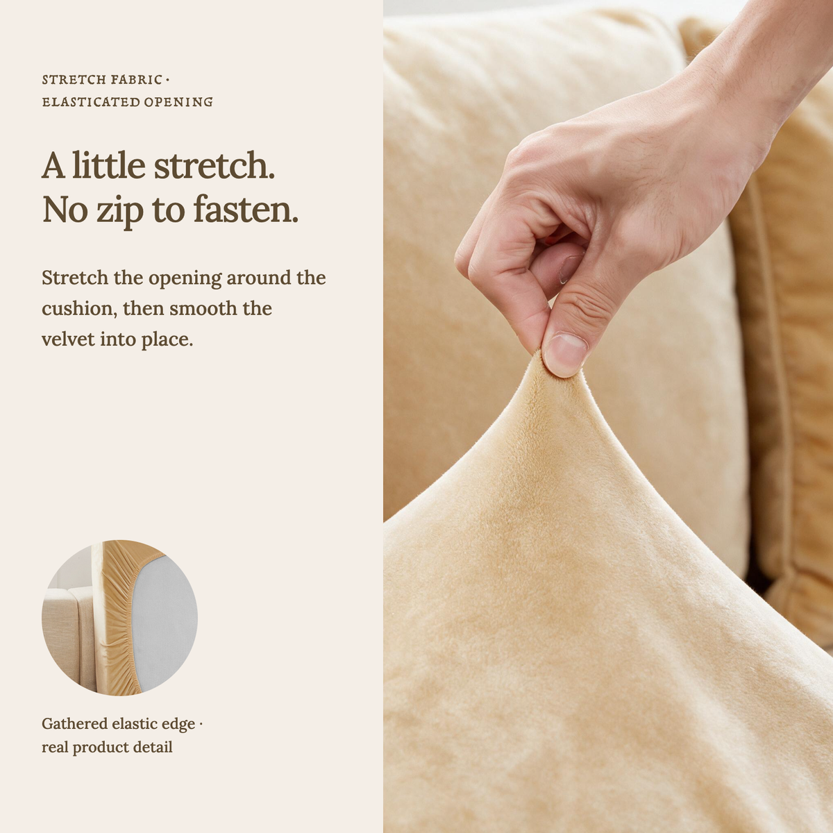Sitzkissenbezug aus Samt fürs Sofa – Beige – Ansicht 8