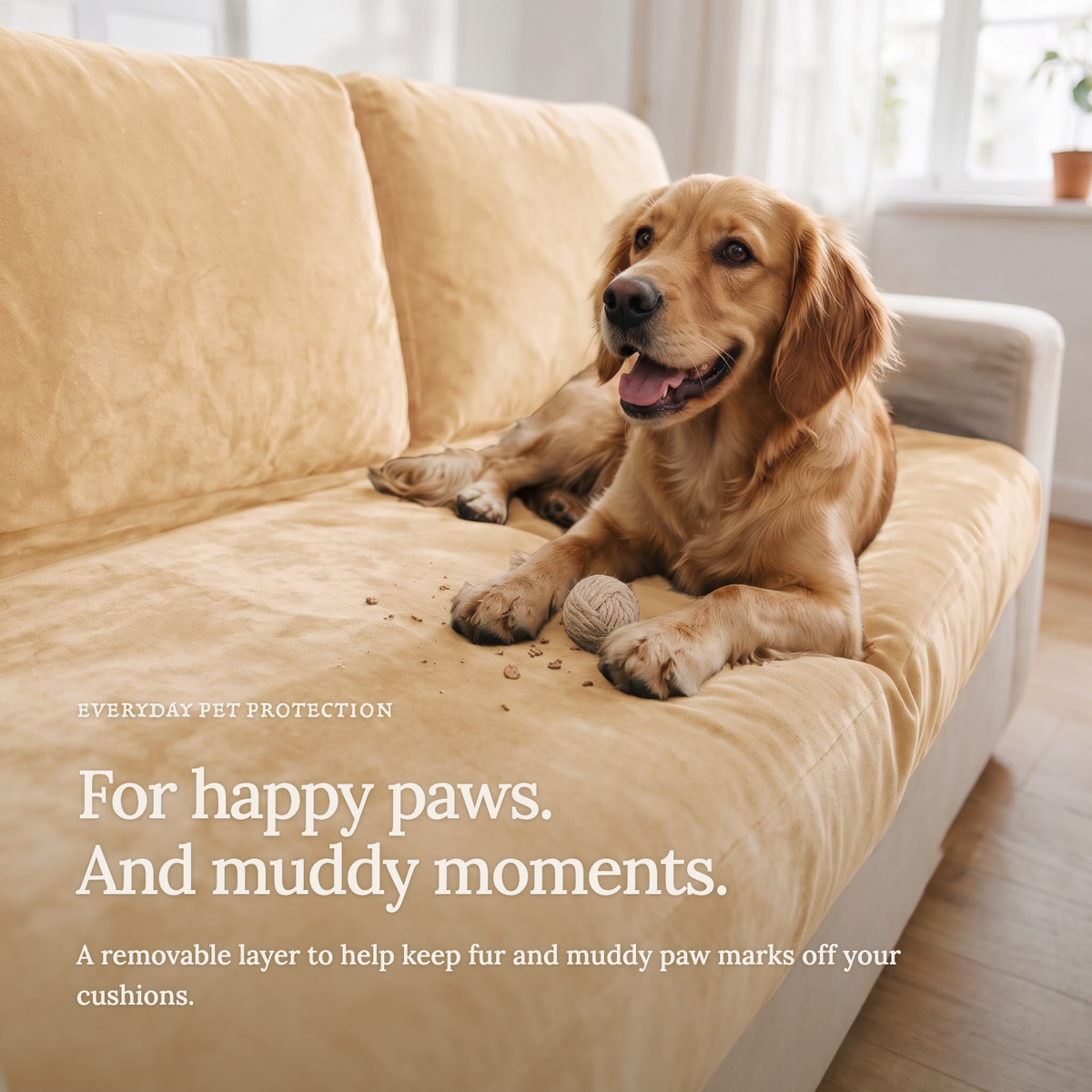 Sitzkissenbezug aus Samt fürs Sofa – Beige – Ansicht 7