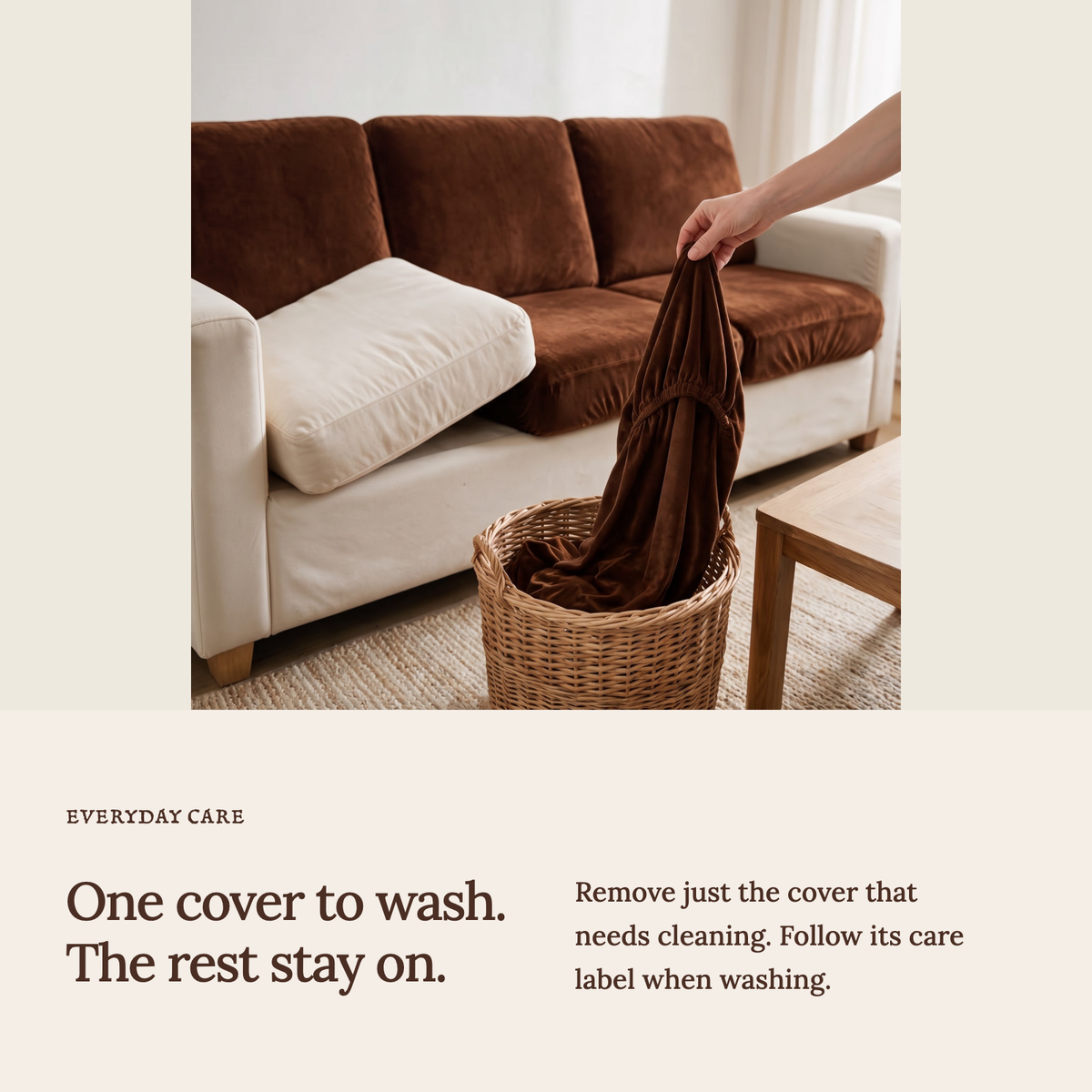 Sitzkissenbezug aus Samt fürs Sofa – Braun – Ansicht 9
