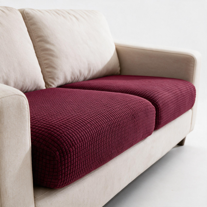 Jacquard-Sitzkissenbezug fürs Sofa – Bordeauxrot – Ansicht 2